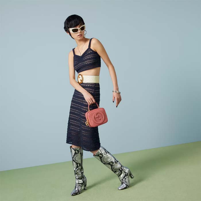 Gucci Women GG Blondie Top Handle Bag Pink Leather Round Interlocking G