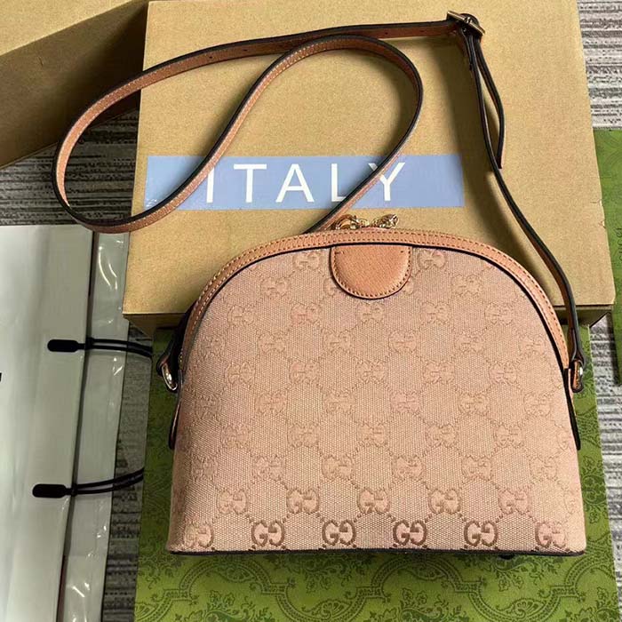 Gucci Women Ophidia GG Small Shoulder Bag Pink Canvas Leather Double G