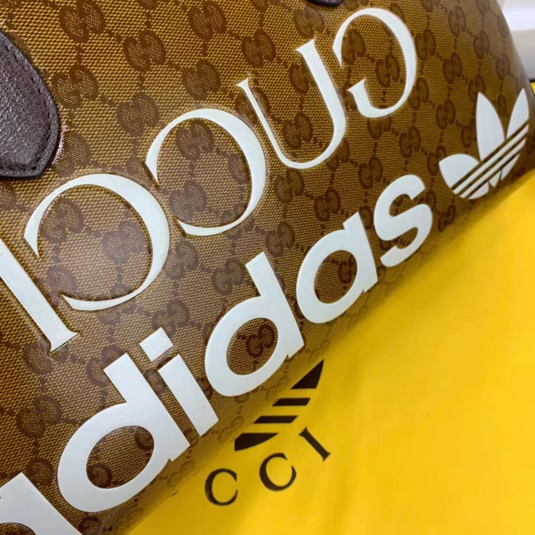 Gucci Unisex Adidas x Gucci Large Duffle Bag Beige Brown GG Crystal Canvas