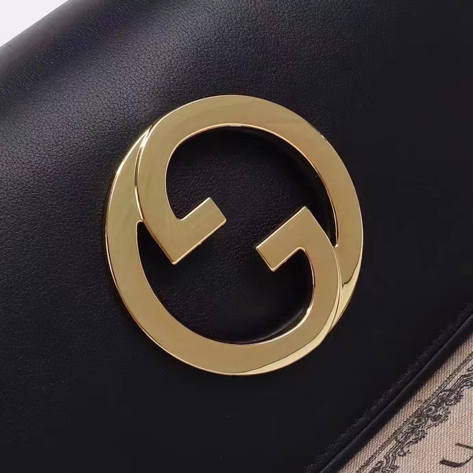 Gucci Women GG Blondie Mini Shoulder Bag Black Leather Round Interlocking G Chain