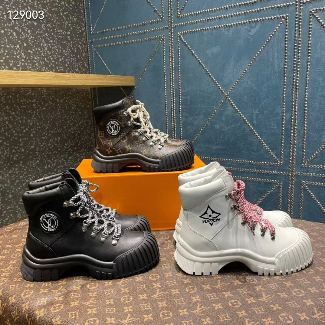 Louis Vuitton Women LV Ruby Flat Ranger Cacao Brown Patent Monogram Canvas Calf