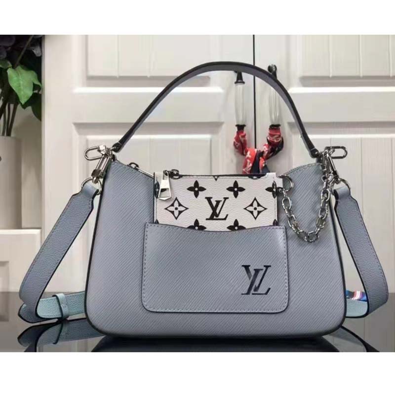 Louis Vuitton LV Women Marelle Handbag Blue Epi Grained Cowhide Leather Canvas