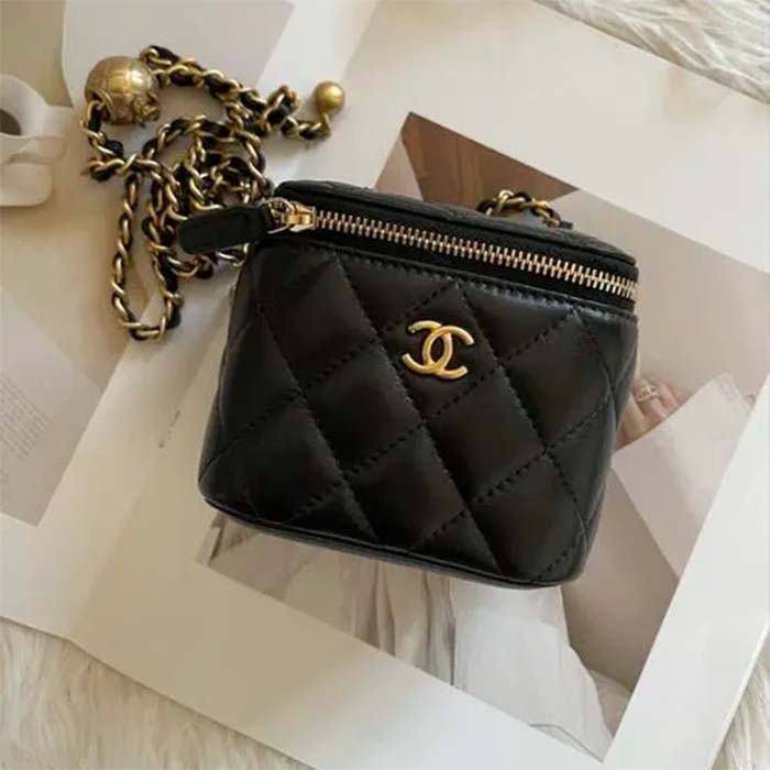 Chanel Women CC Mini Box Bag Black Calfskin Leather Gold-Tone Metal