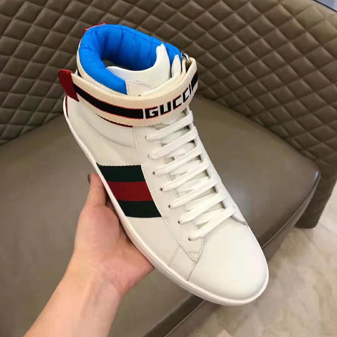 Gucci Unisex Ace Gucci Stripe High-Top Sneaker in 5.1 cm Height-White