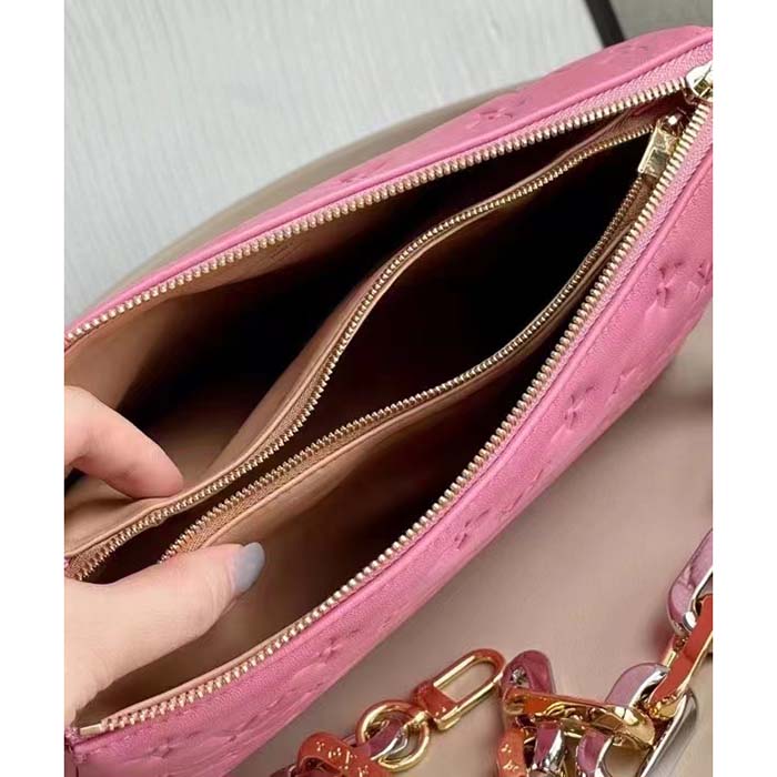 Louis Vuitton LV Women Coussin PM Handbag Rose Bonbon Pink Lambskin Cowhide Leather