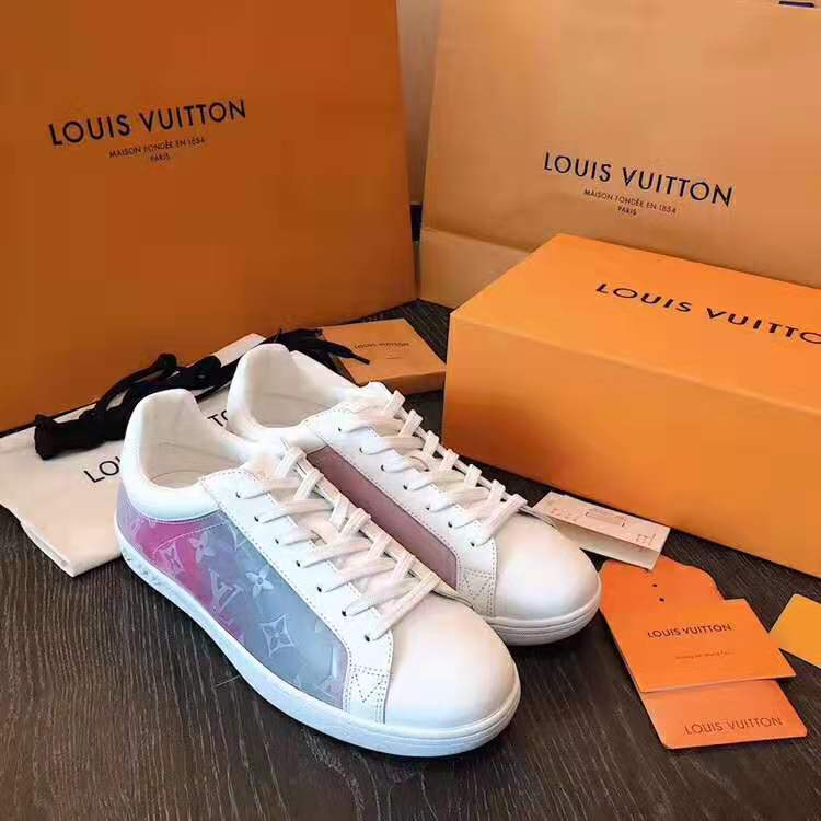 Louis Vuitton LV Unisex LV Luxembourg Sneaker in Iridescent Monogram Textile and Calf Leather-Rose