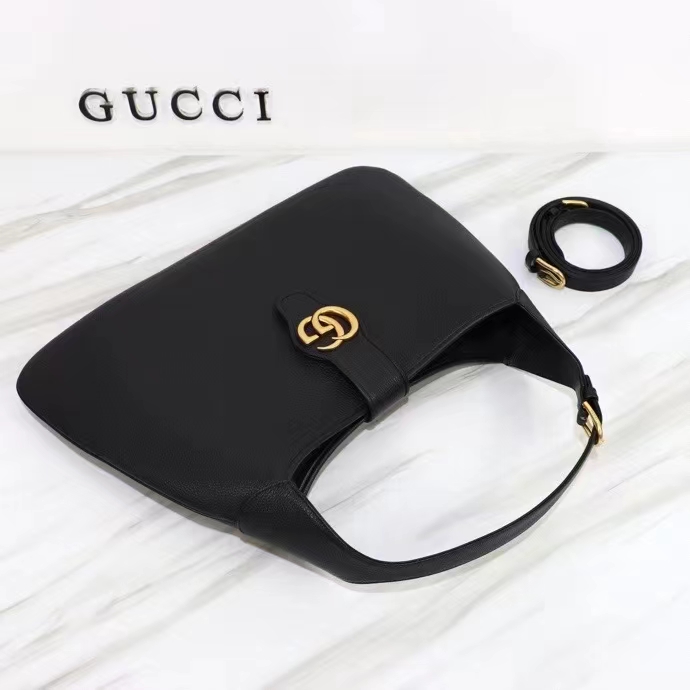 Gucci Women GG Aphrodite Large Shoulder Bag Black Soft Leather