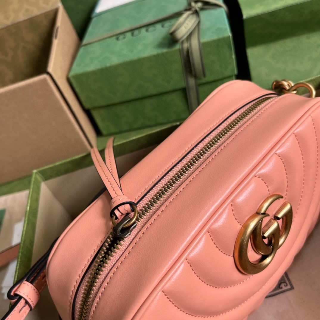 Gucci Women GG Marmont Shoulder Bag Peach Matelassé Round Vertical Matelassé Leather