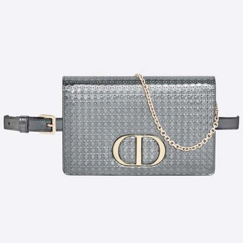 Dior Women 30 Montaigne 2-in-1 Pouch Metallic Stardust Gray Microcannage Calfskin