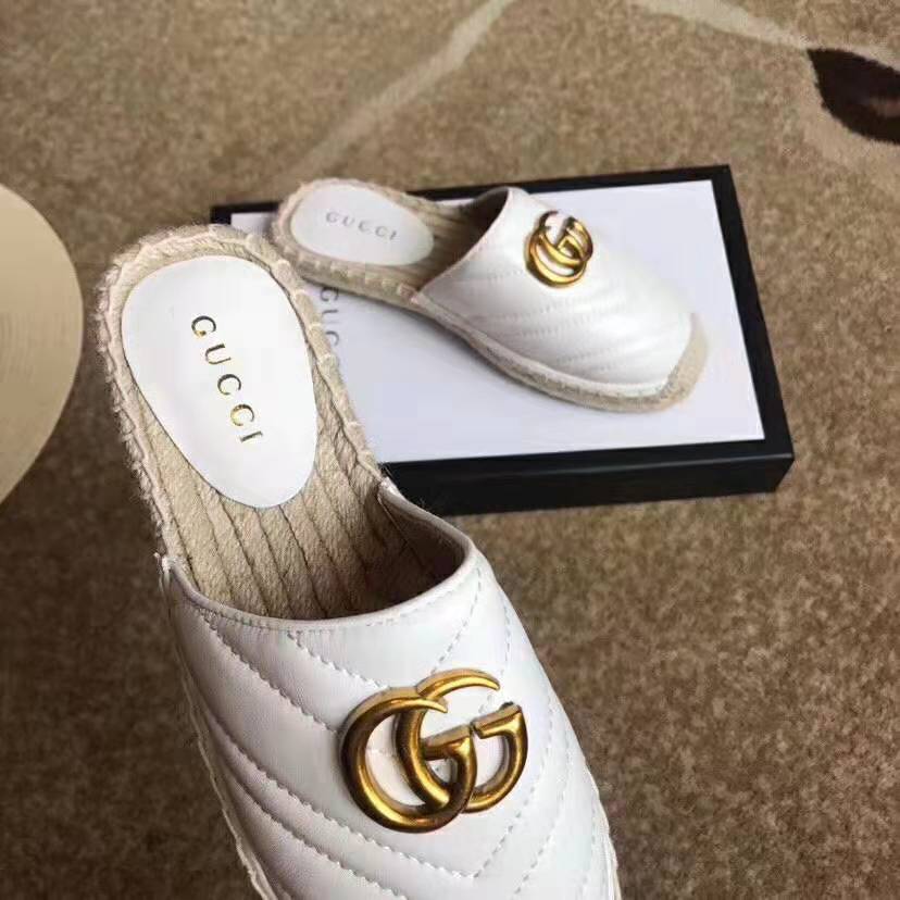 Gucci Women Leather Espadrille with Double G in 2 cm Height-White
