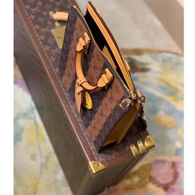 Louis Vuitton LV Unisex Sac Plat Cross Monogram Stripes Brown Coated Canvas