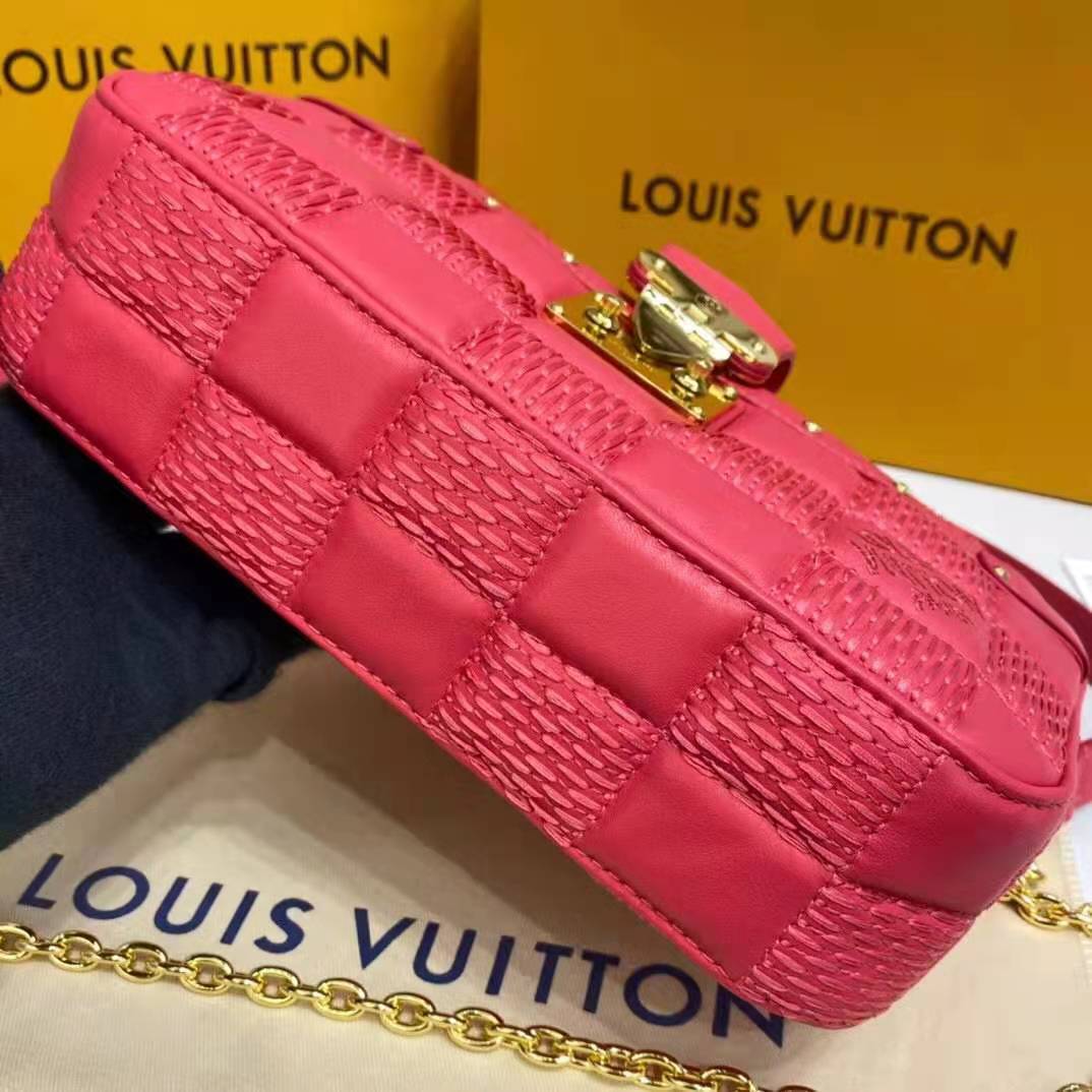 Louis Vuitton LV Women Troca PM Handbag Pink Damier Quilt Lambskin S-Lock Double Zip