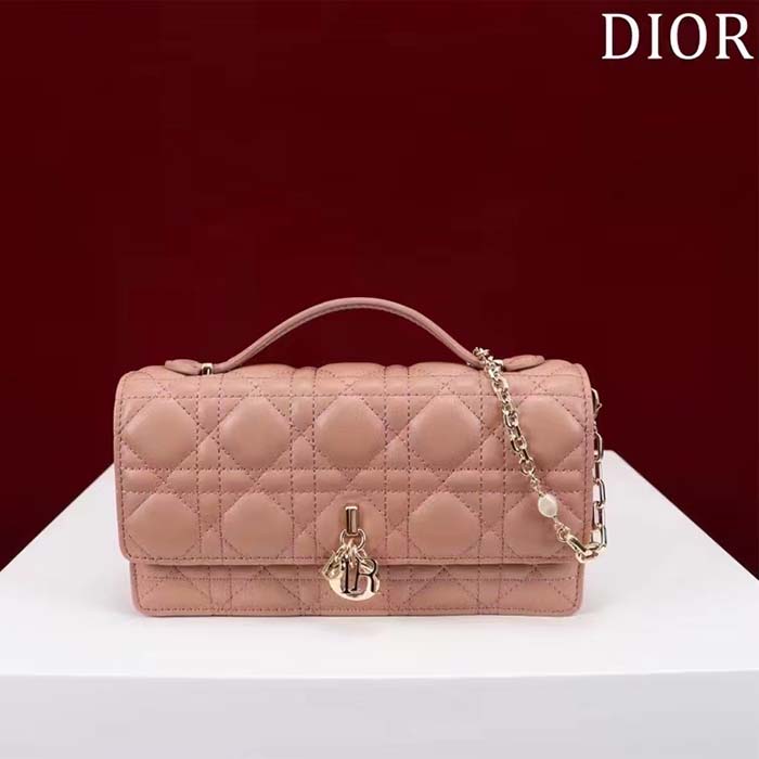 Dior Women CD Miss Dior Mini Bag Light Pink Cannage Lambskin