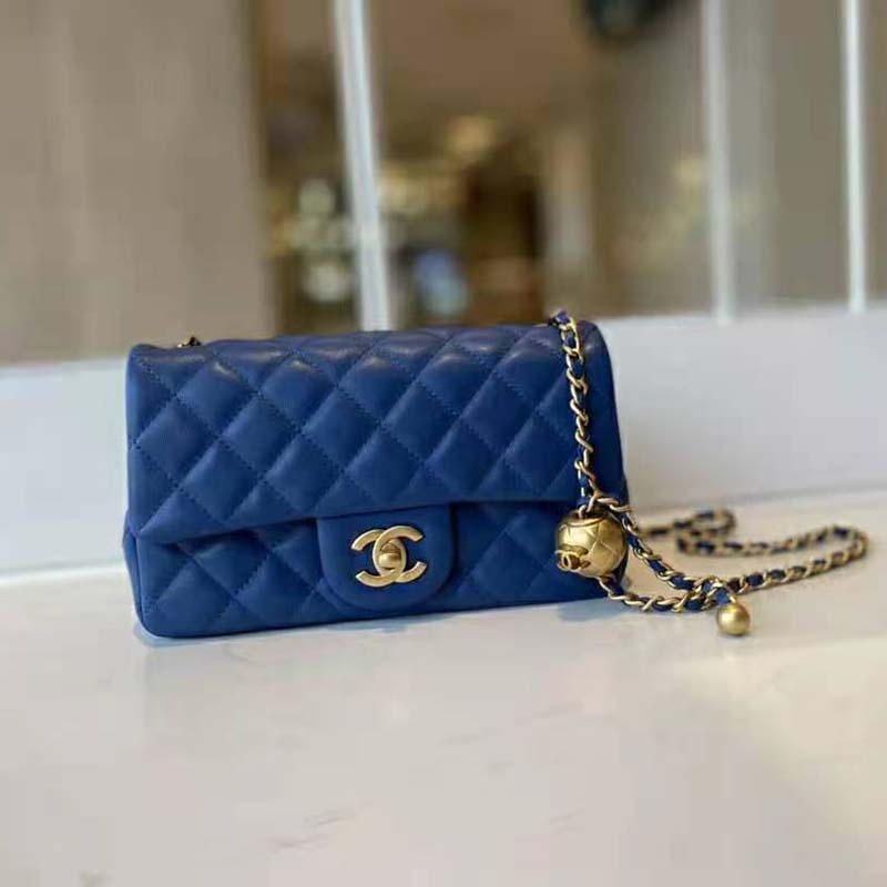 Chanel Women Mini Flap Bag Lambskin & Gold-Tone Metal Blue