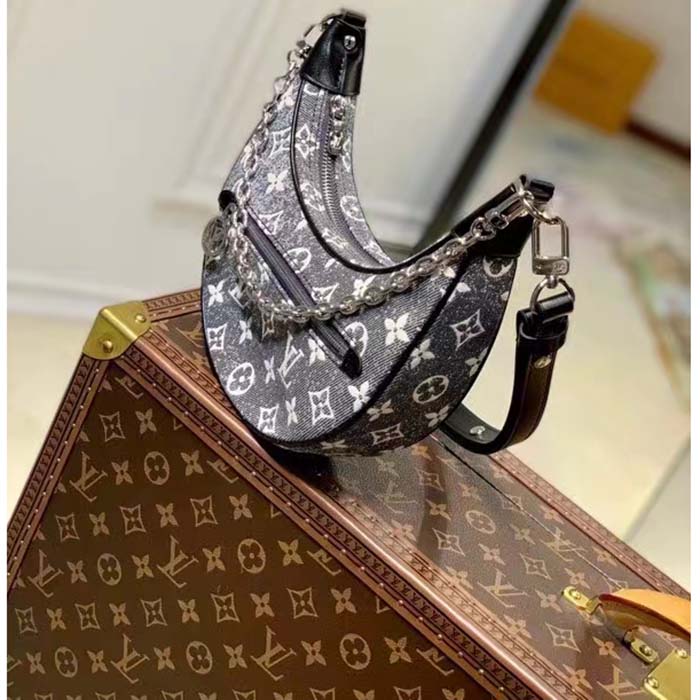 Louis Vuitton LV Women Loop PM Bag Gray Denim Textile Jacquard
