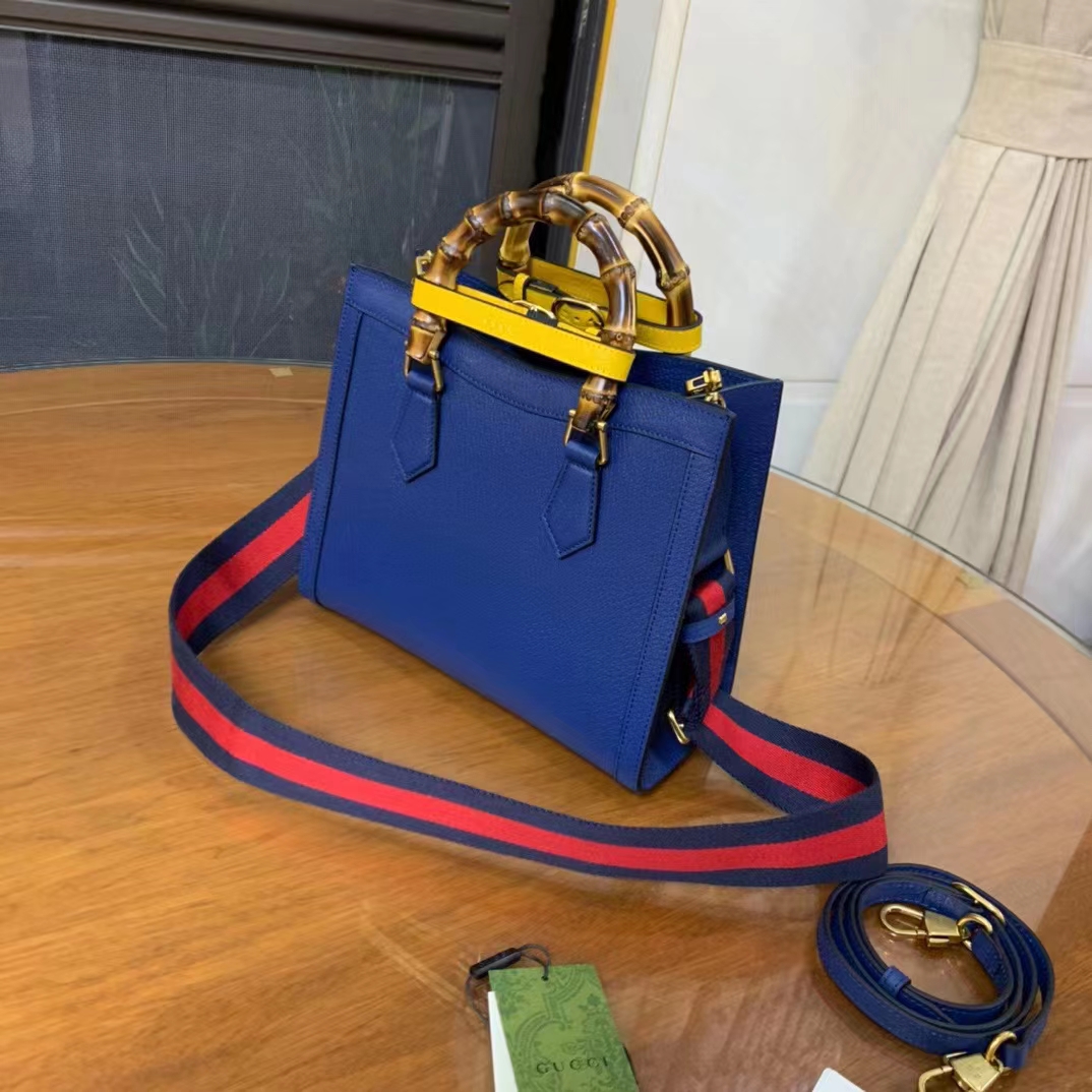Gucci GG Women Diana Small Tote Bag Double G Royal Blue Leather