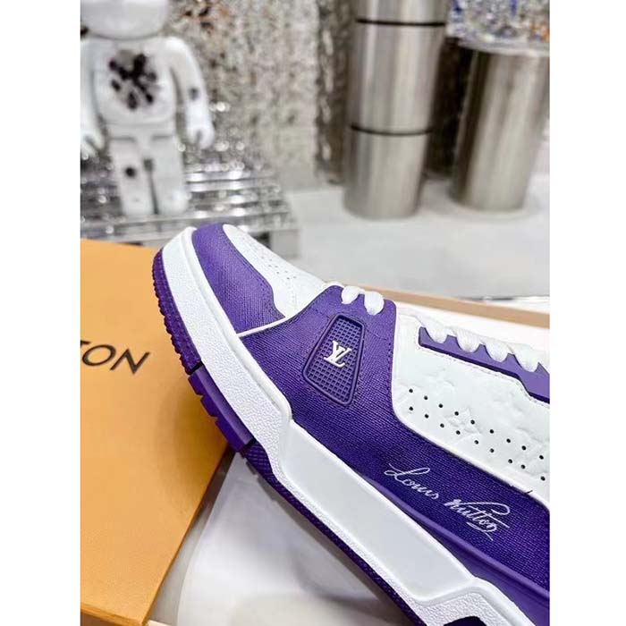 Louis Vuitton Unisex LV Trainer Sneaker Purple Mini Monogram Embossed Calf Leather