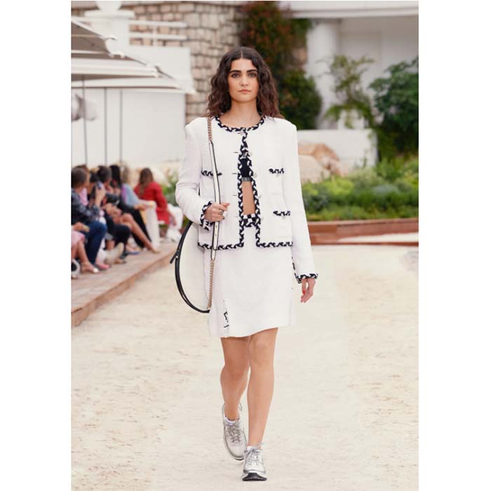 Chanel Women CC Sneakers Fabric Laminated White Silver 1 Cm Heel