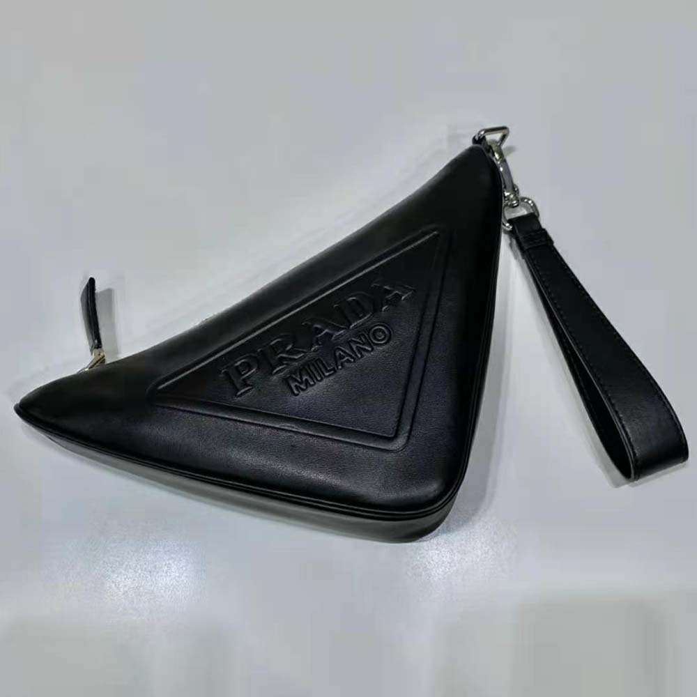 Prada Women Leather Triangle Leather Pouch-Black