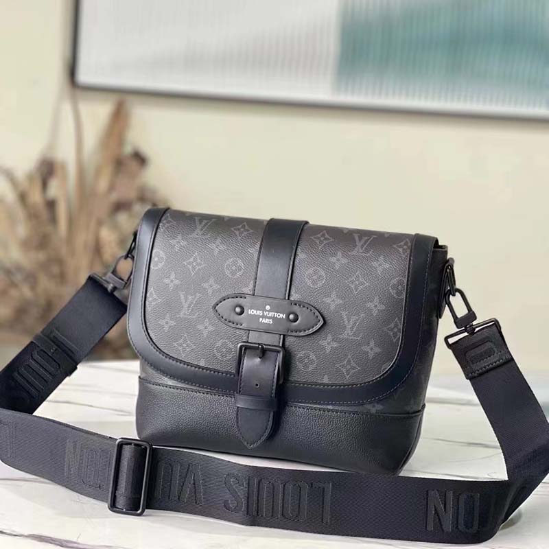 Louis Vuitton LV Unisex Saumur Messenger Monogram Eclipse Coated Canvas Black