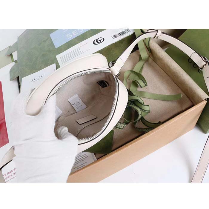 Gucci Women GG Blondie Mini Shoulder Bag White Leather Round Interlocking G Patch