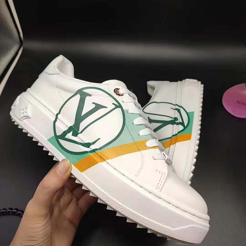 Louis Vuitton LV Unisex Time Out Sneaker in Calf Leather and Monogram Flowers-Green