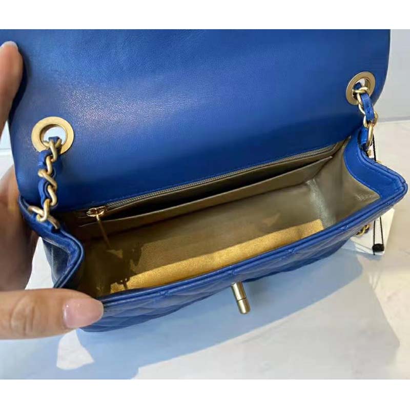 Chanel Women Mini Flap Bag Lambskin & Gold-Tone Metal Blue
