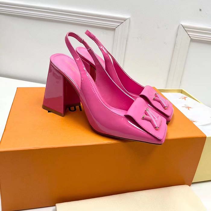 Louis Vuitton LV Women Shake Slingback Pump Pink Patent Calf Leather Lambskin 9.5 Cm Heel