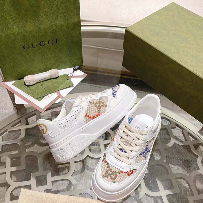 Gucci Unisex GG Sneaker White Leather Mid Heel Interlocking G 5.6 Cm Heel