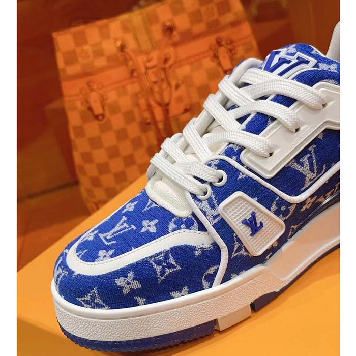 Louis Vuitton LV Unisex LV Trainer Sneaker Blue Monogram Textile Rubber Outsole