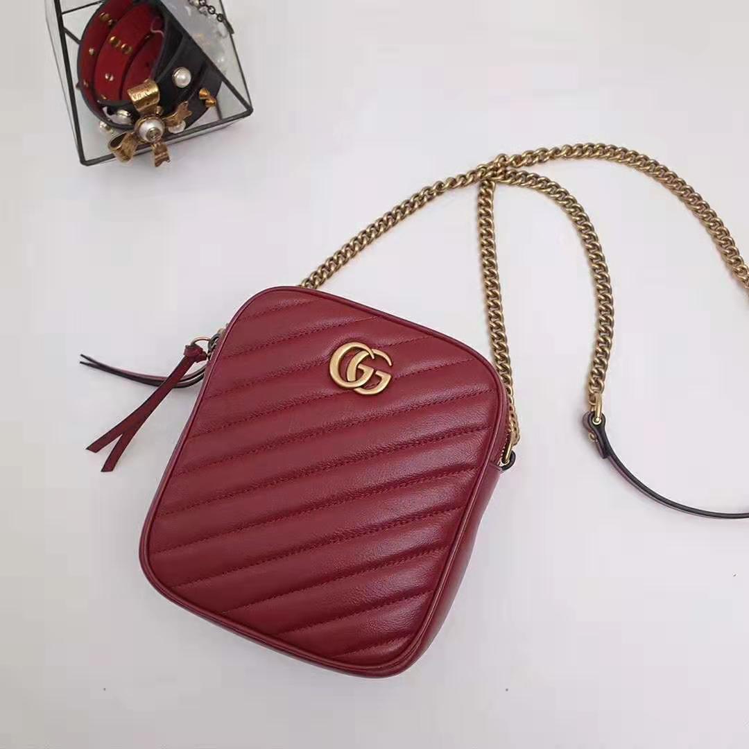 Gucci GG Women GG Marmont Mini Shoulder Bag in Red Matelassé Leather