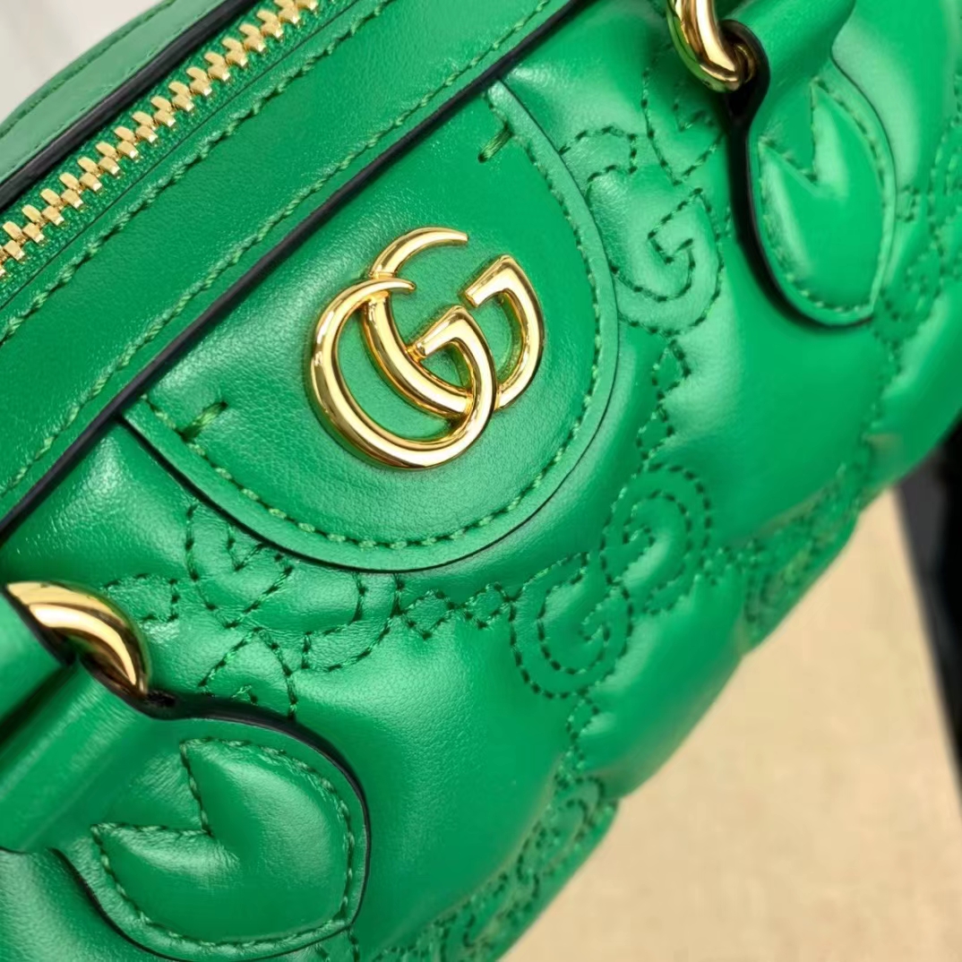 Gucci Women GG Matelassé Leather Top Handle Bag Bright Green Double G