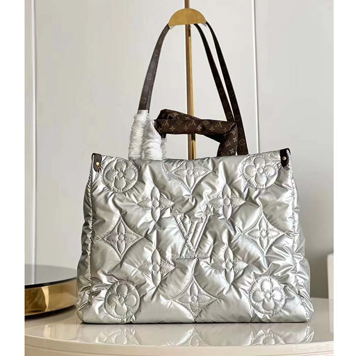 Louis Vuitton LV Unisex OnTheGo GM Tote Silver Recycled Metallic Nylon Econyl