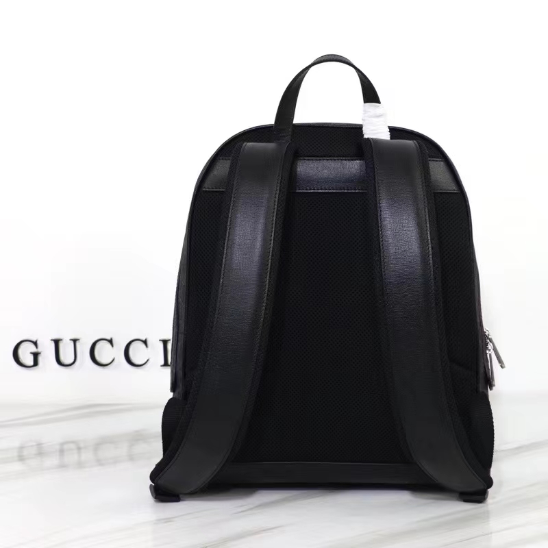 Gucci Unisex Backpack Interlocking G Black GG Supreme Canvas Leather Top Handle
