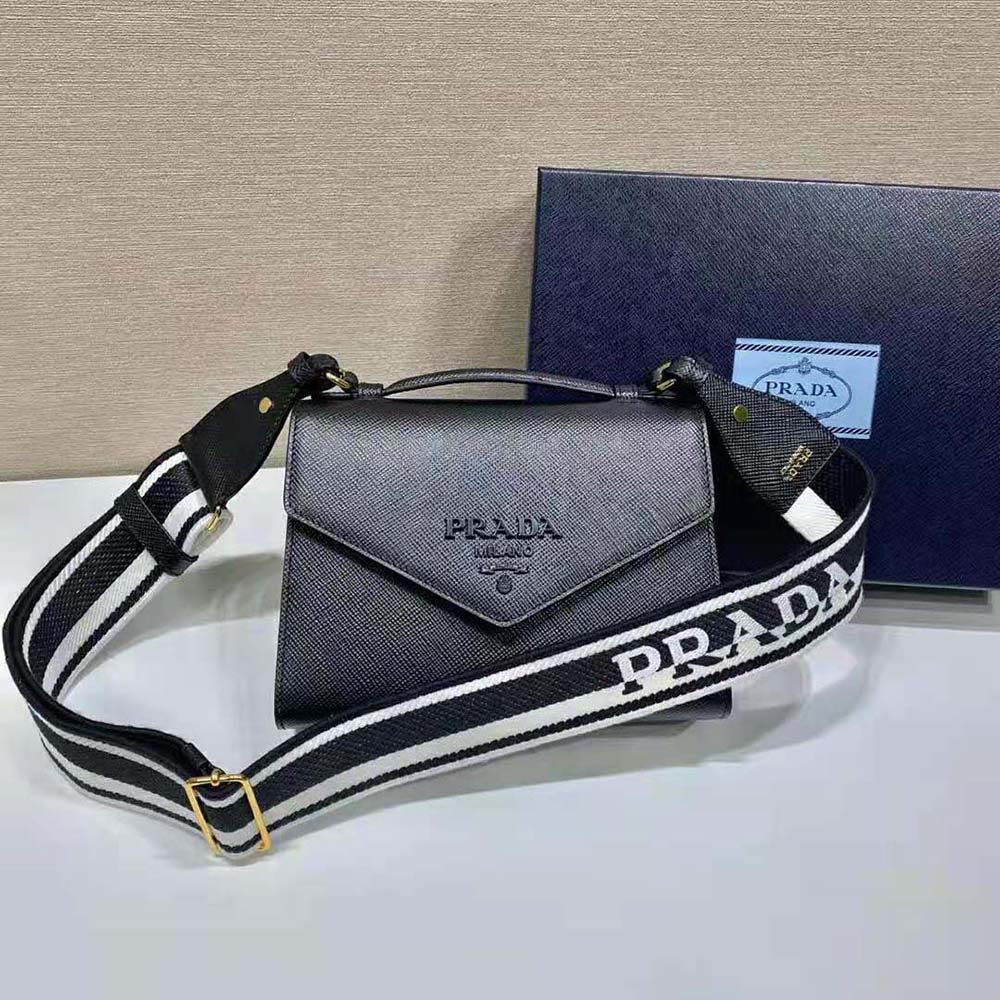 Prada Women Monochrome Saffiano and Leather Bag-Black