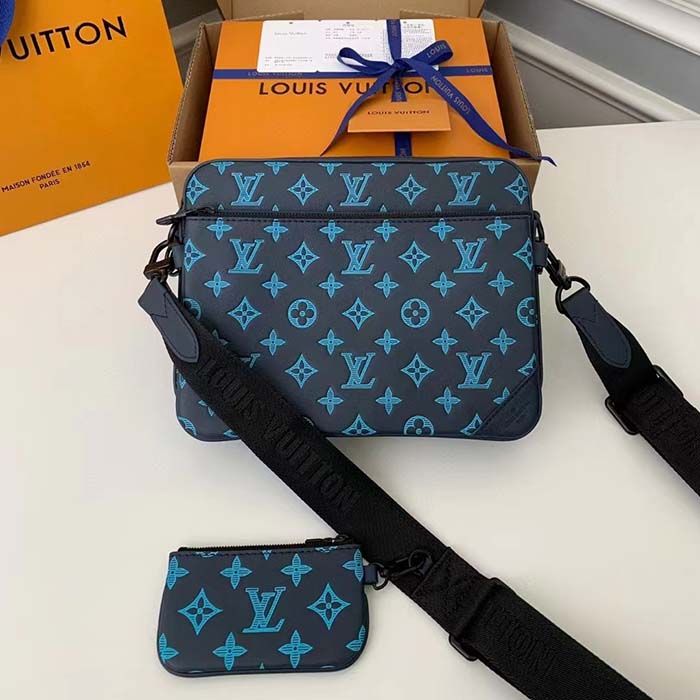 Louis Vuitton LV Unisex Trio Messenger Navy River Blue Calf Leather Textile Lining