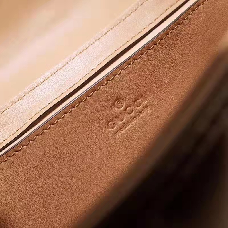 Gucci Women GG Marmont Small Shoulder Bag Beige Matelassé Leather Double G