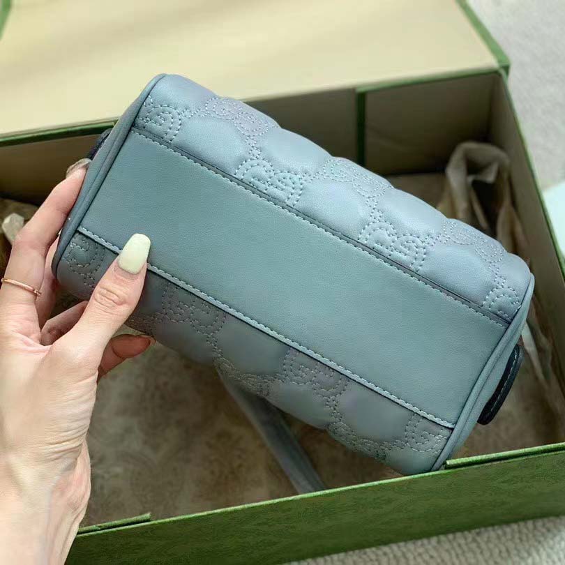 Gucci Women Marmont Leather Mini Bag Bright Green GG Matelassé Leather