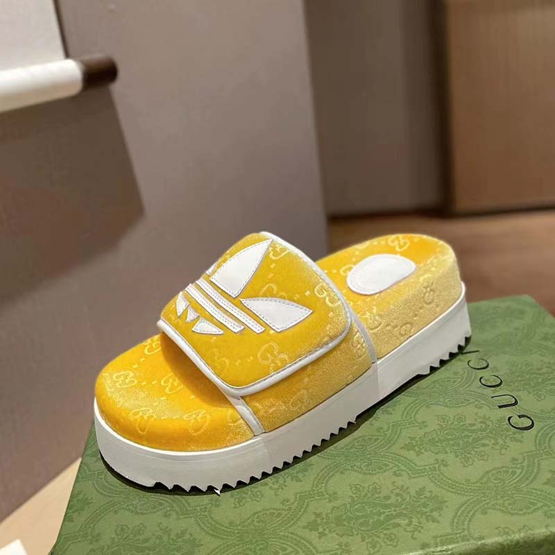 Gucci Unisex Adidas x Gucci GG Platform Sandal Yellow GG Cotton Sponge
