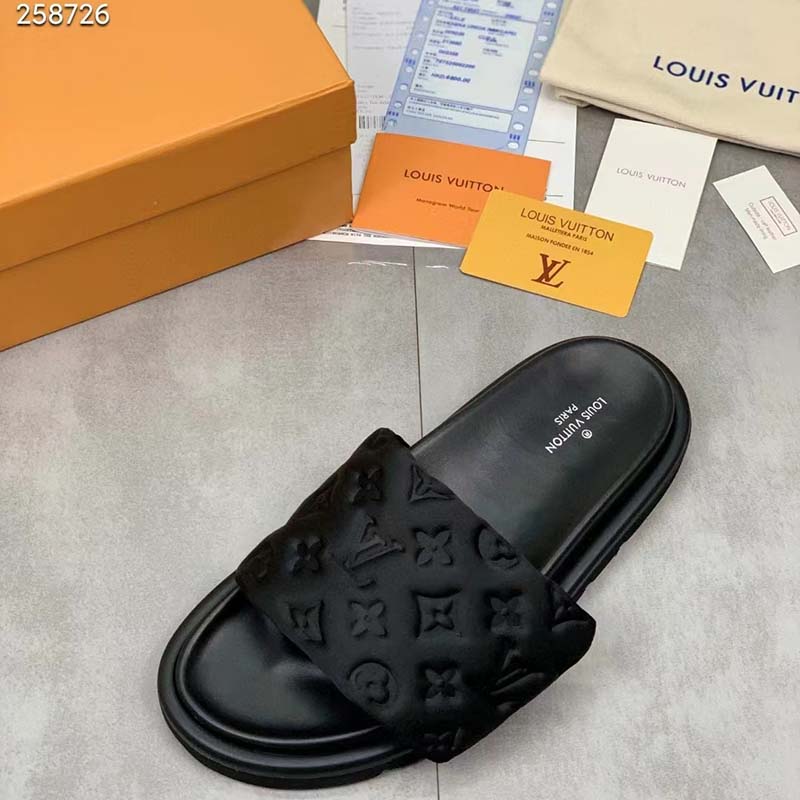 Louis Vuitton LV Unisex Pool Pillow Flat Comfort Mule Black Monogram