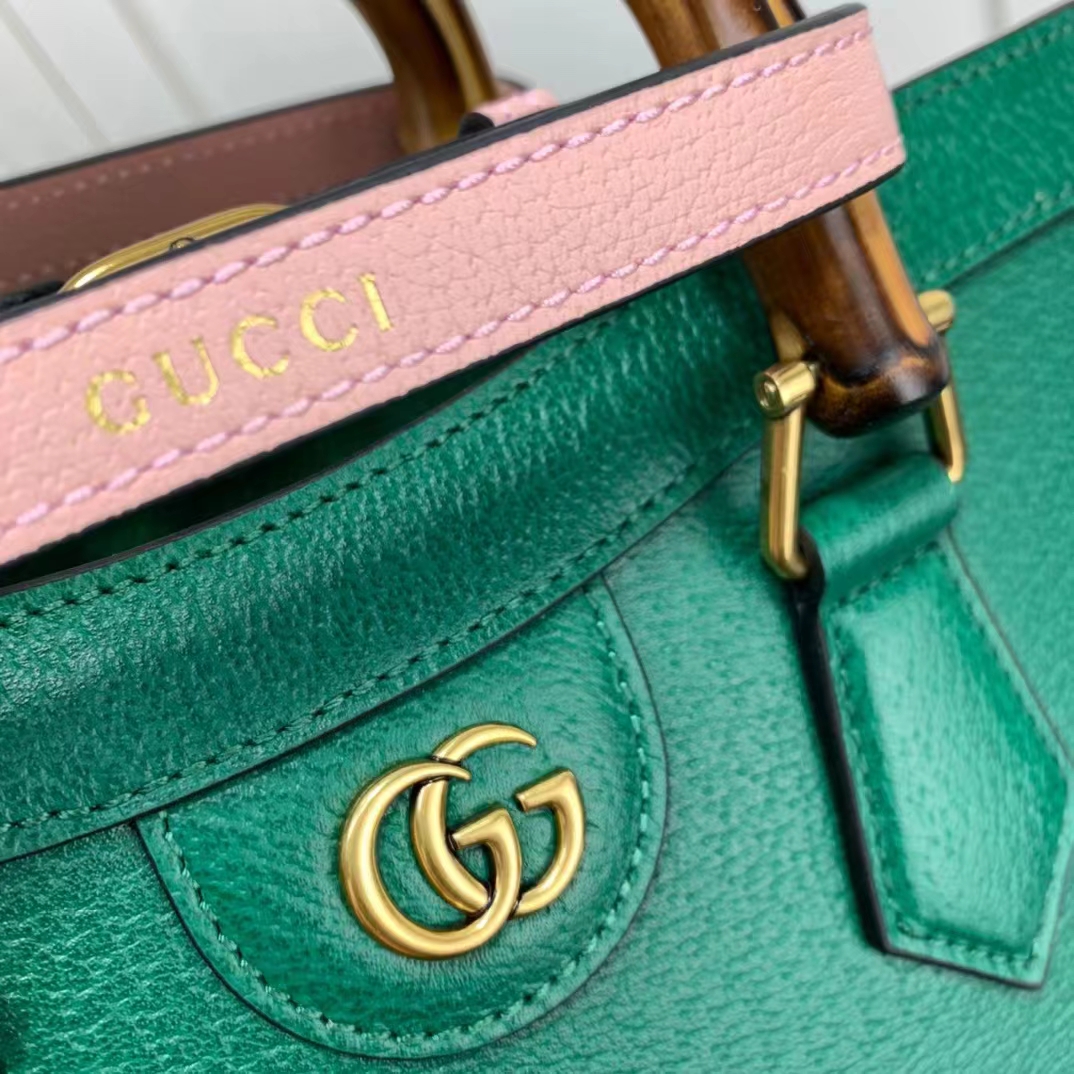 Gucci GG Women Diana Small Tote Bag Double G Green Leather