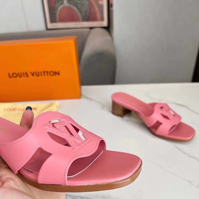 Louis Vuitton LV Women Isola Flat Mule Pink Calf Leather Circle Signature