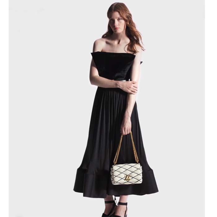 Louis Vuitton LV Women GO-14 MM White Black Lamb Leather Cowhide Leather