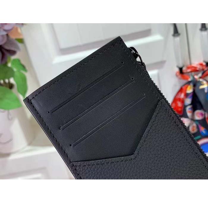 Louis Vuitton LV Unisex Coin Card Holder Black Cowhide Leather 4 Card Slots