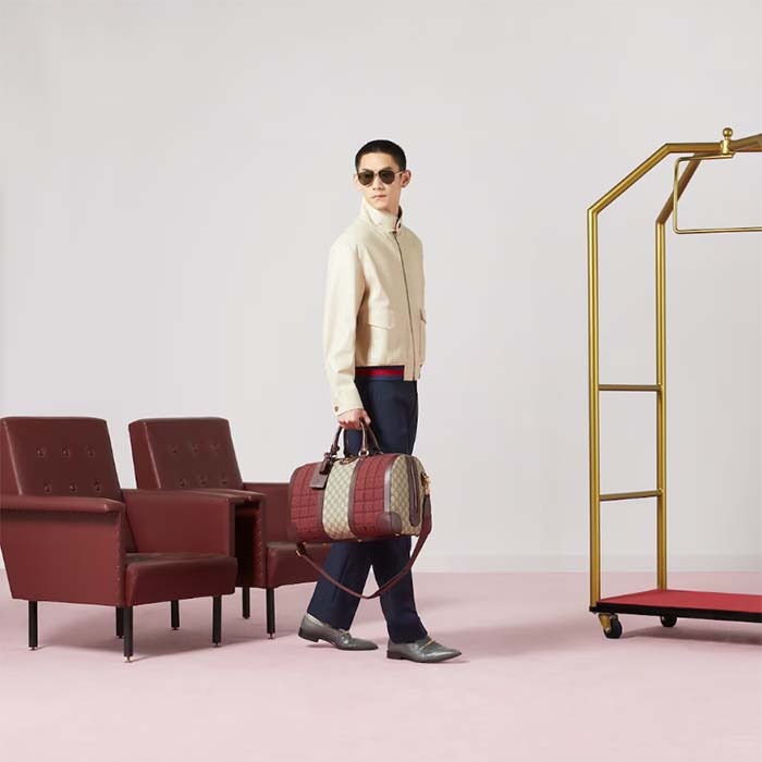 Gucci Unisex Mini GG Canvas Small Duffle Bag Burgundy Quilted Beige Ebony Supreme Canvas
