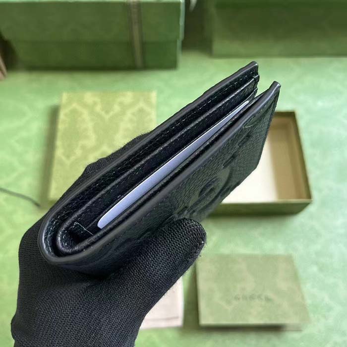 Gucci Unisex Jumbo GG Wallet Black Leather Moiré Lining