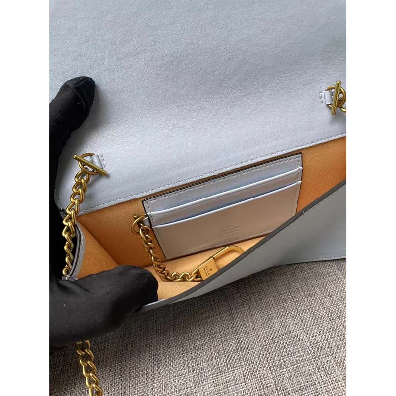 Gucci Women Double G Mini Bag Chain Blue Stripe Print Beige Ebony GG Supreme Canvas