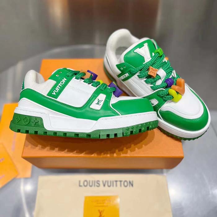 Louis Vuitton Unisex LV Trainer Maxi Sneaker Green Mix of Materials Rubber