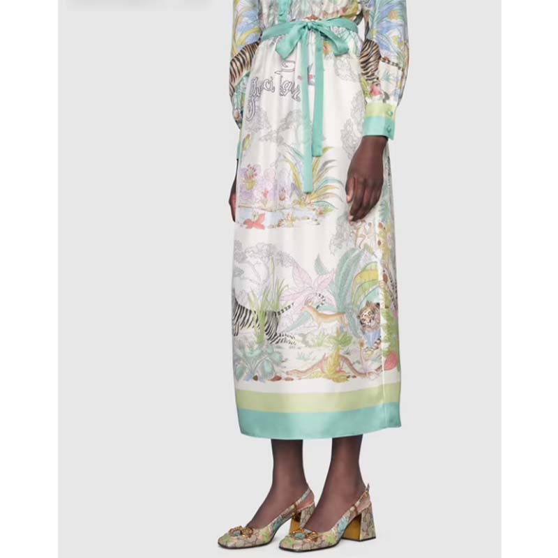 Gucci Women GG Tiger Mid-Heel Slingback Tiger Flower Beige Ebony Supreme Canvas