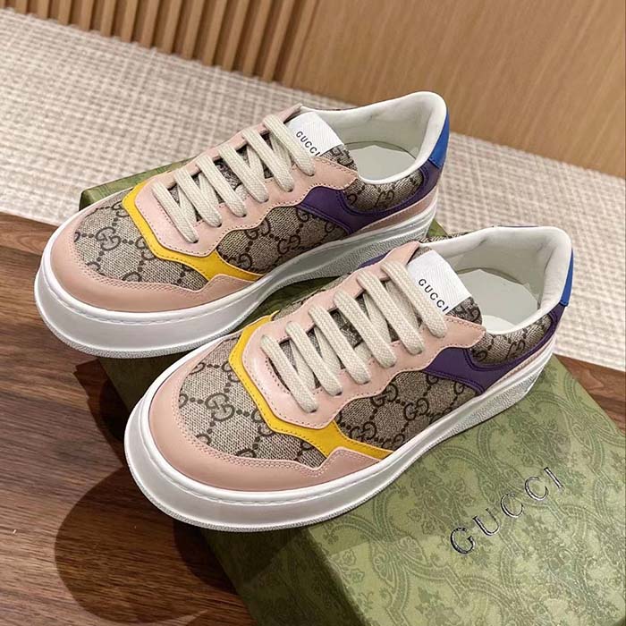 Gucci Unisex GG Sneaker Beige Ebony GG Supreme Canvas Mid 5.6 CM Heel